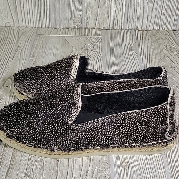 Mannebi Black Speckled Calf Fur Flat Espadrille Slip On Shoes Womens 40 US 9 - Picture 4 of 13